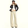 Women's Spicy Apricot Low Waist Wide Leg Jeans – Autumn Loose Slimming Straight Floor-Length Pants