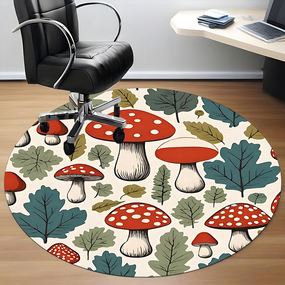 1pc Mushroom Forest Office Round Area Rug, Indoor Mat Suitable For Office, Under Office Chairs Bedroom Living Room Home Decor, Room Deco213