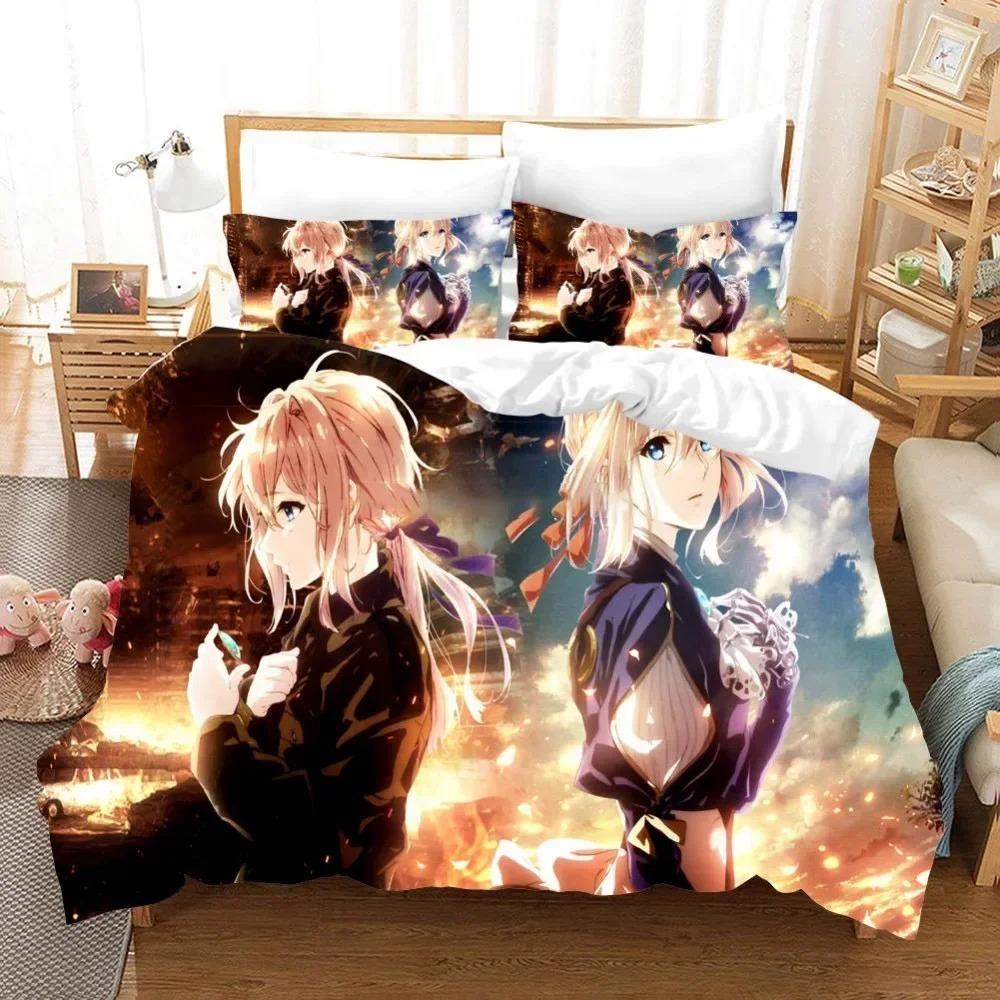 Comforter Anime Violet Evergarden Bedding Set 3D Printed Suitable For Bedroom Kids Home Textile