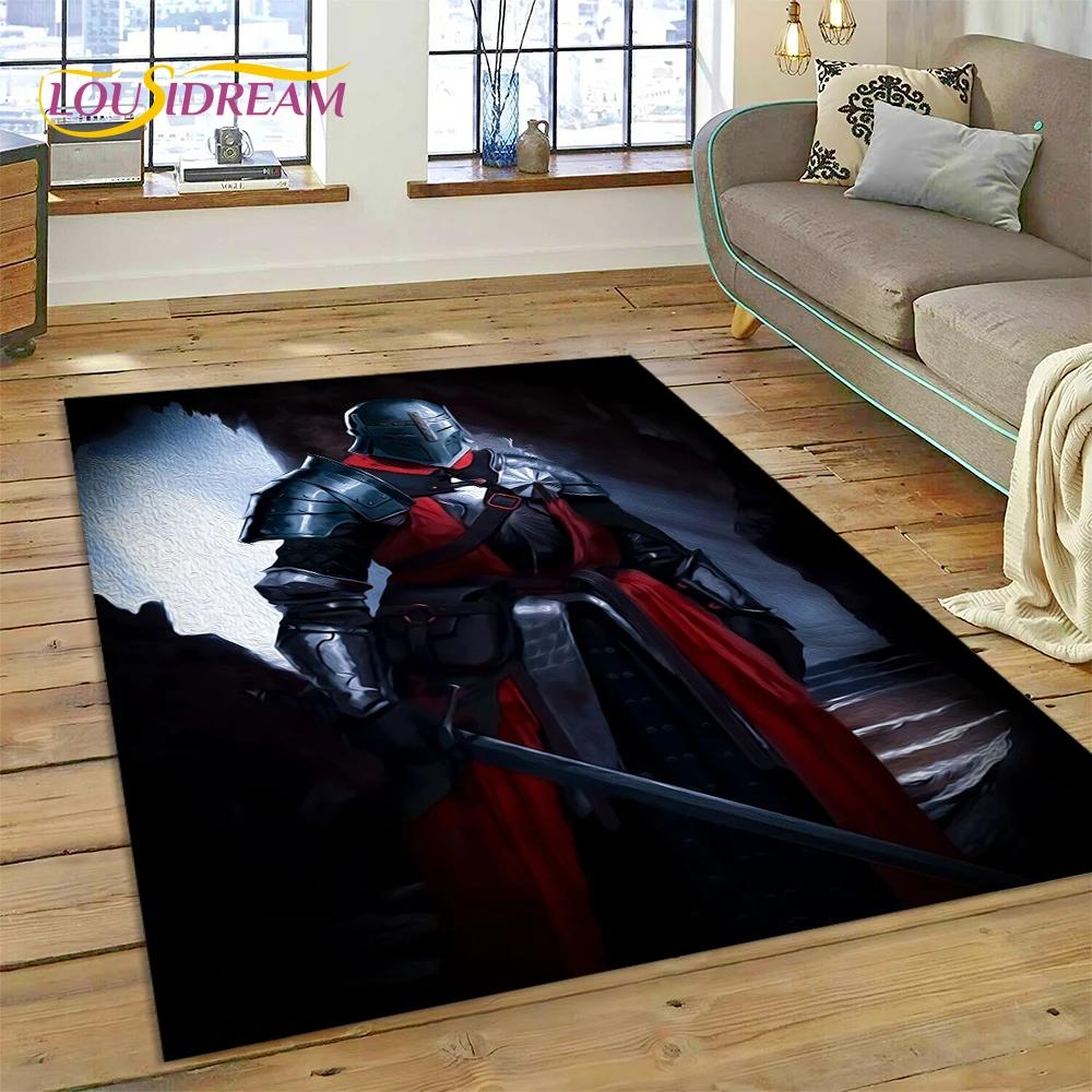 Cartoon 3D Crusaders Templar Black Knight  Carpet Rug for Home Living Room Bedroom Sofa Doormat Decor,Kids Area Rug Non-slip Mat