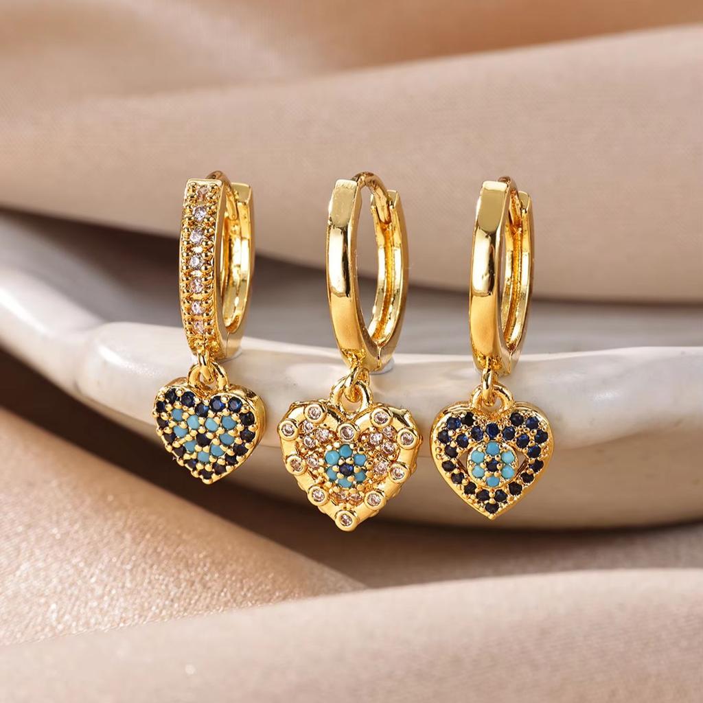 Mini Devil's Eye & Heart CZ Stainless Steel Earring for Women Mama Gold Color Anti Rust Earring Wedding Jewelry Accessories Gift