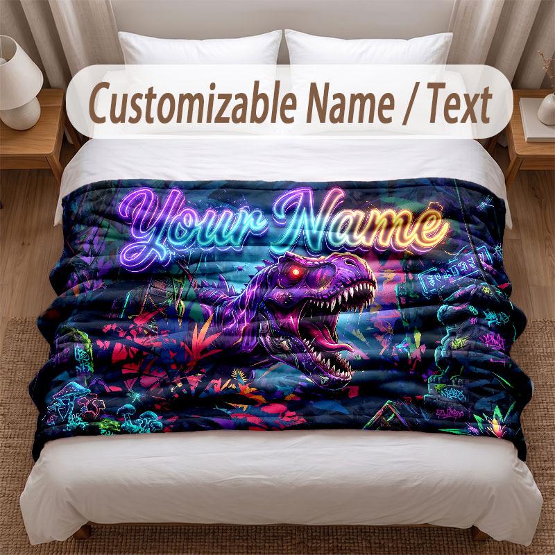 Coperta Morbida a Tema Dinosauri Personalizzata con Stampa Nome Testo Coperta Calda Decorazione Divano Casa Camera da Letto