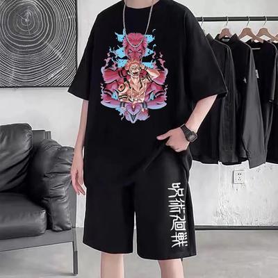 Kaisen Suit Summer Printing Set Streetwear Short Sleeve Top Tshirt Drawstring Shorts Casual Two Piece Suits