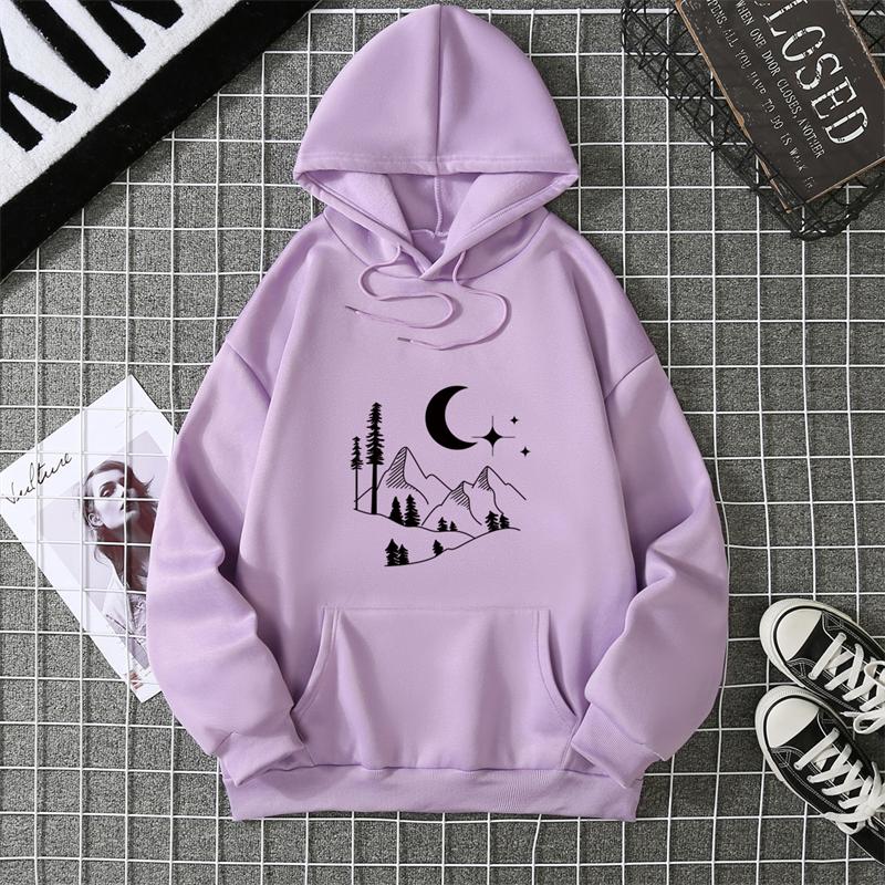 Autumn Winter Crescent Moon Pendant Printed Hoodie Sweatshirt Unisex Casual Style Top Korean Trend Couple Matching Shirt CYXX335