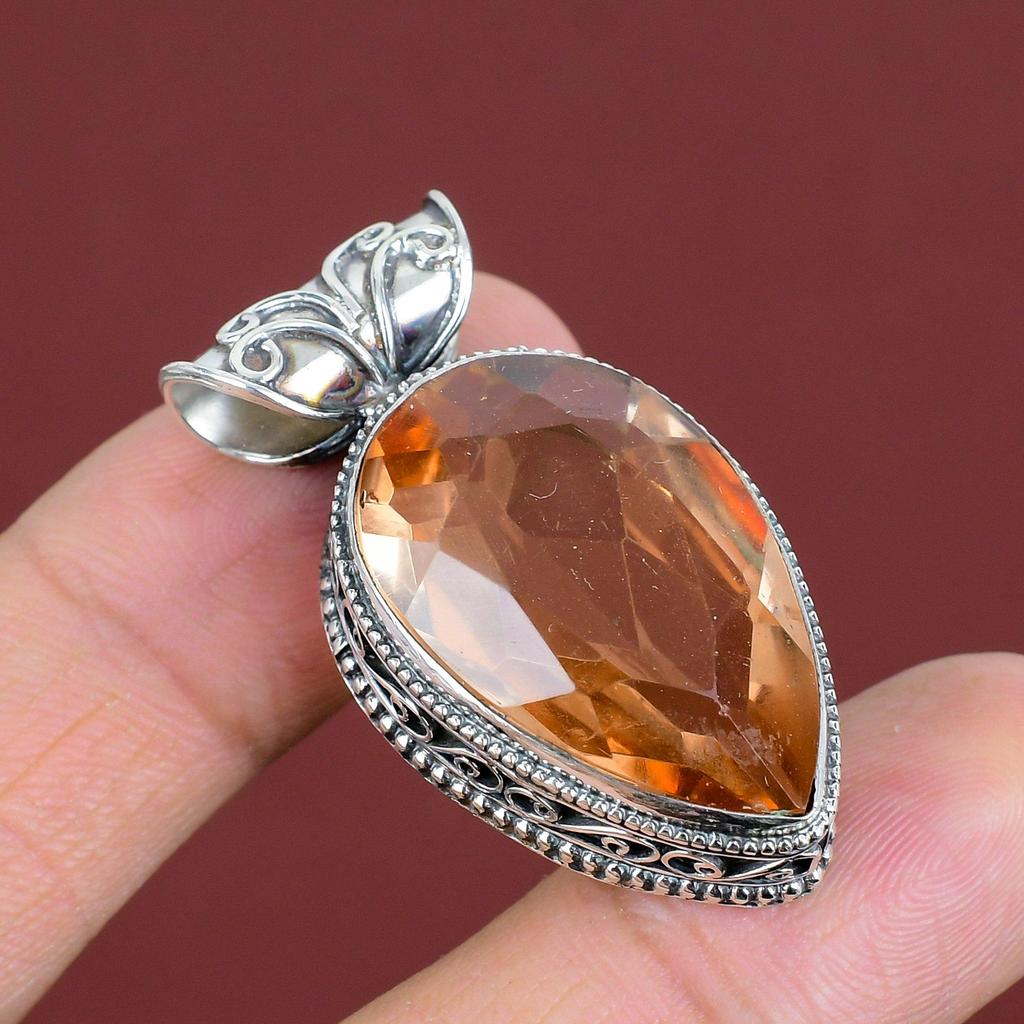 Faceted Morganite Pendant Gemstone Pendant Unique Jewelry 925 Sterling Silver Pendant Handmade Pendant Dainty Vintage Pendant Gifts For Wife