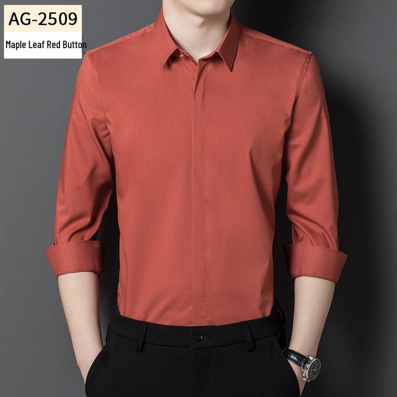 Men's Bamboo Fiber Long-Sleeve Non-Iron Stretch Business Casual Shirt
