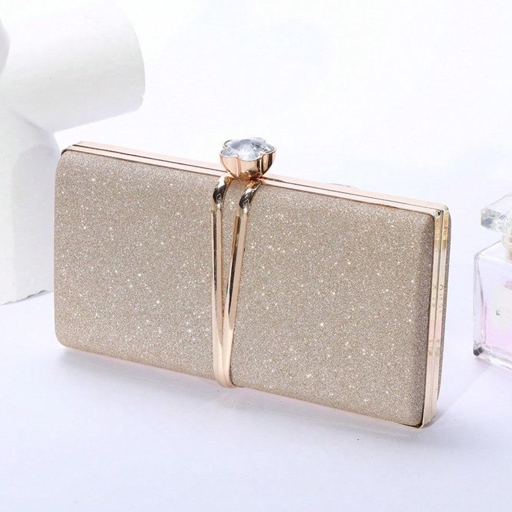 Pochette pour femme, Sac de soirée élégant à paillettes, Sac bandoulière diagonal golden gray