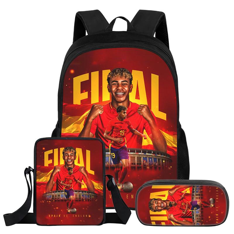 Set da 3 Pezzi Zaino L-Lamin Yamal Bambini Studenti Scuola Stella del Calcio Zaino Miglior Regalo Borsa a Spalla Astucci Zainetto