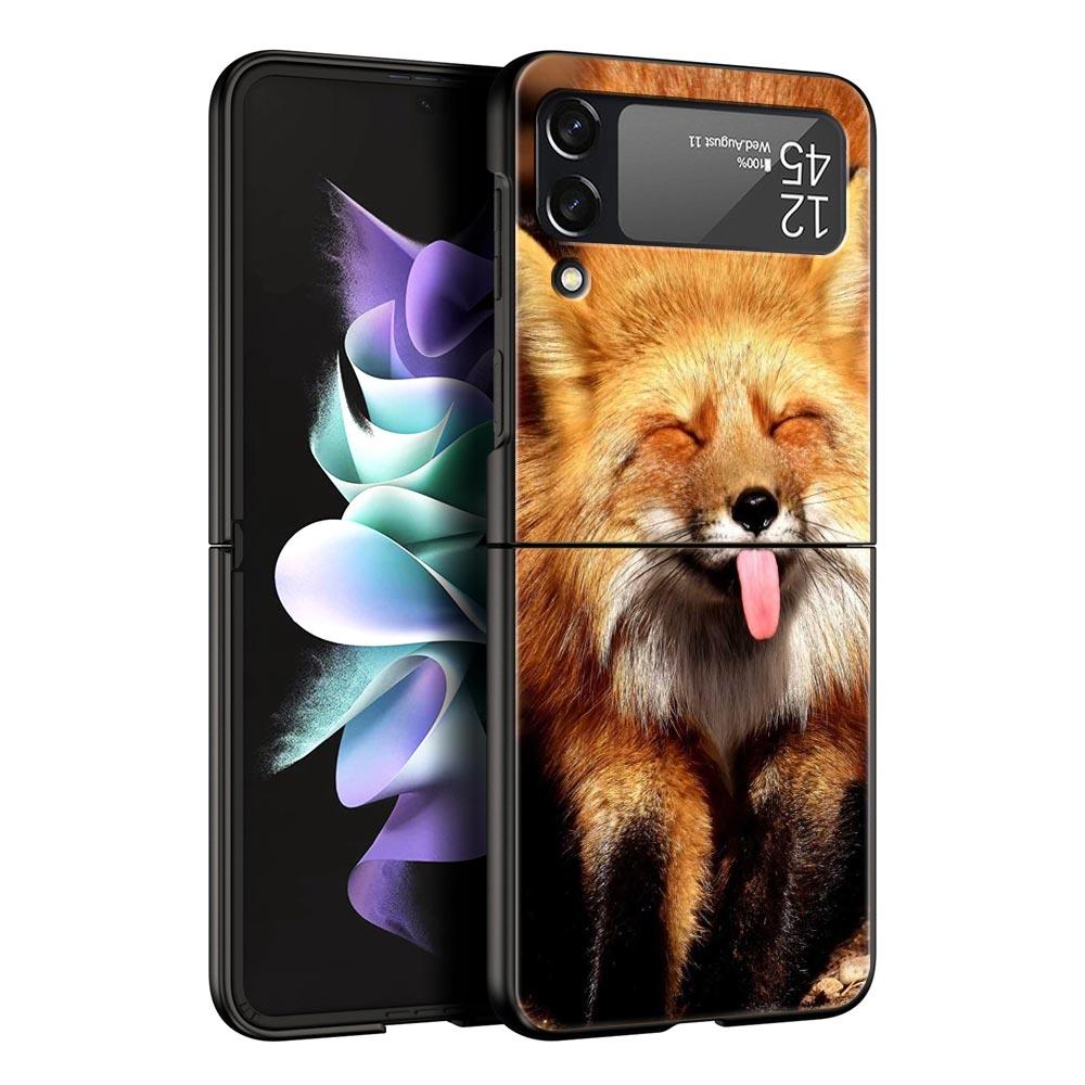 Cute Red Fox dárkové pouzdro na luxusní telefon Samsung GalaxyZ Flip 4 5 Fold Black Hard PC Shell pro Samsung Z Flip 3 Cover Couqe