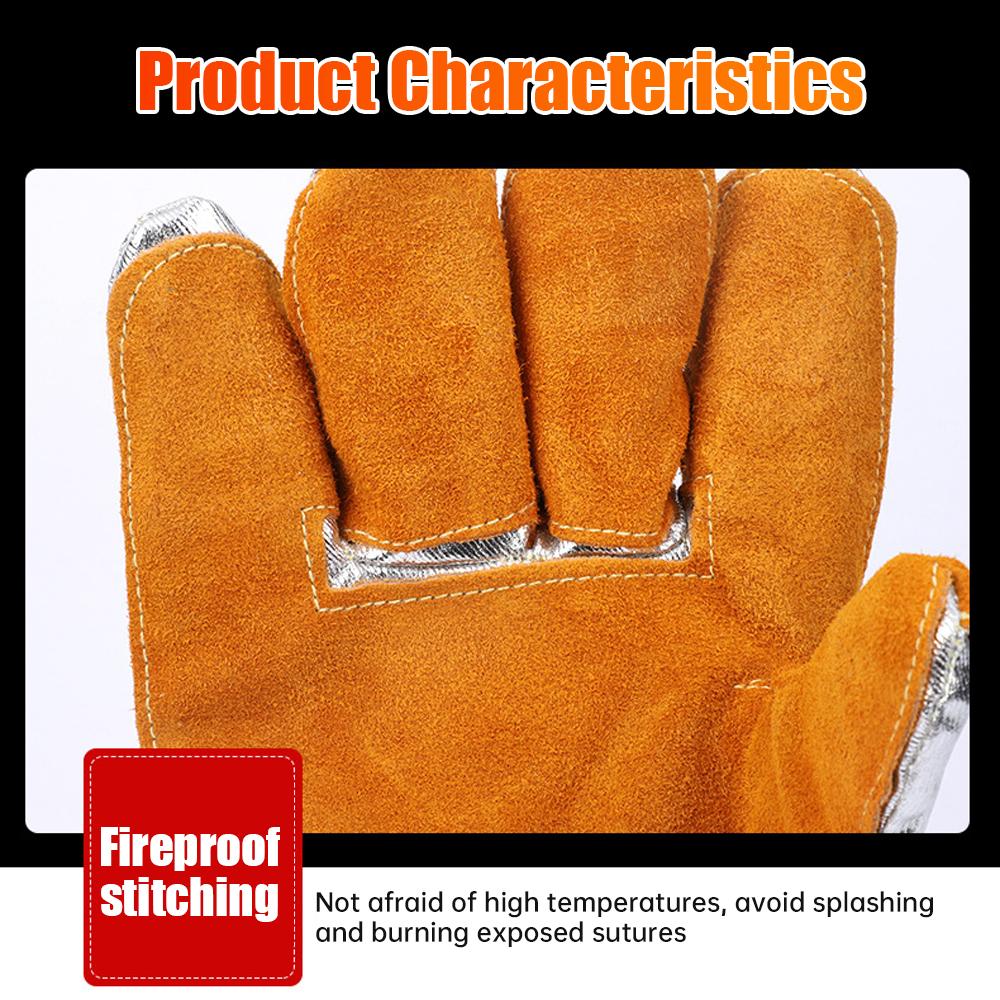 Thickening Aluminum Foil Gloves High Temperature Cowhide Gloves Heat Insulation Anti-radiation Work Gloves Kitchen Oven Gloves