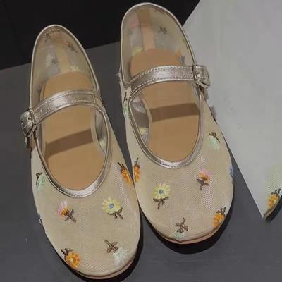 Pantofi de vară noi, cu vârful rotund, decolteu jos, plasă exterioară, platformă joasă, cu broderie, respirabili, pentru femei