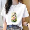 Korean Style Women's Floral Printed Short Sleeve T-Shirt, Round Neck, Casual Fashion for Youth