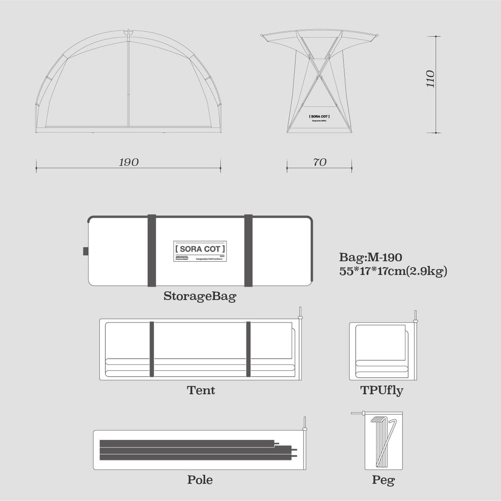 CAMVIL SORA Tent with Waterproof Outer Lightweight Cot Mesh Tent for Solo and Front and Rear Mesh TPU Aluminum Compact Easy Setup M 1-Person Tent,