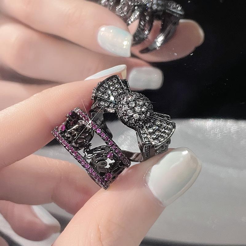 Dark Personality Sweet Cool Candy Inlaid Zir*****Pen Ring Temperament Spice Girl Index Finger Ring