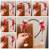 Red Flower Tassel Headband Pearl New Year Headwear Cute Hanfu Wig Headband  Children