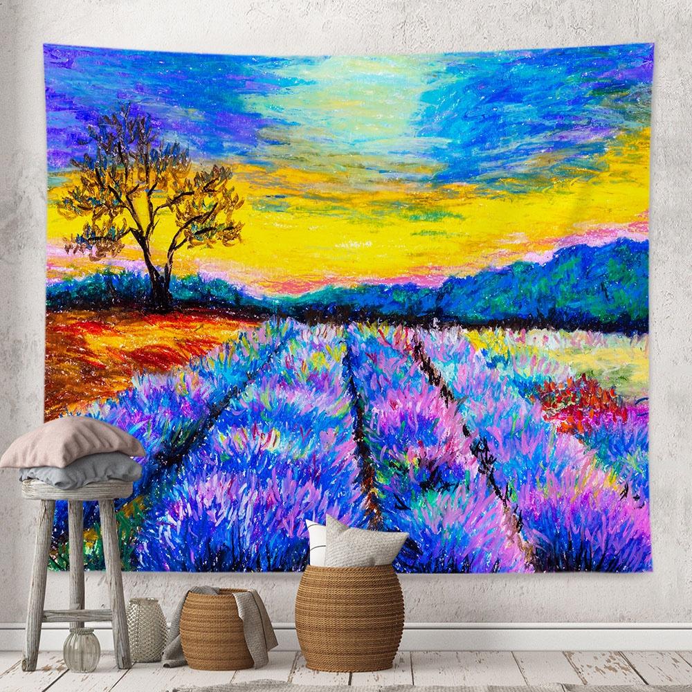 Wall Hanging Tapestry Sunflower Lavender Oil Painting Landscape Room Decoration Background Cloth