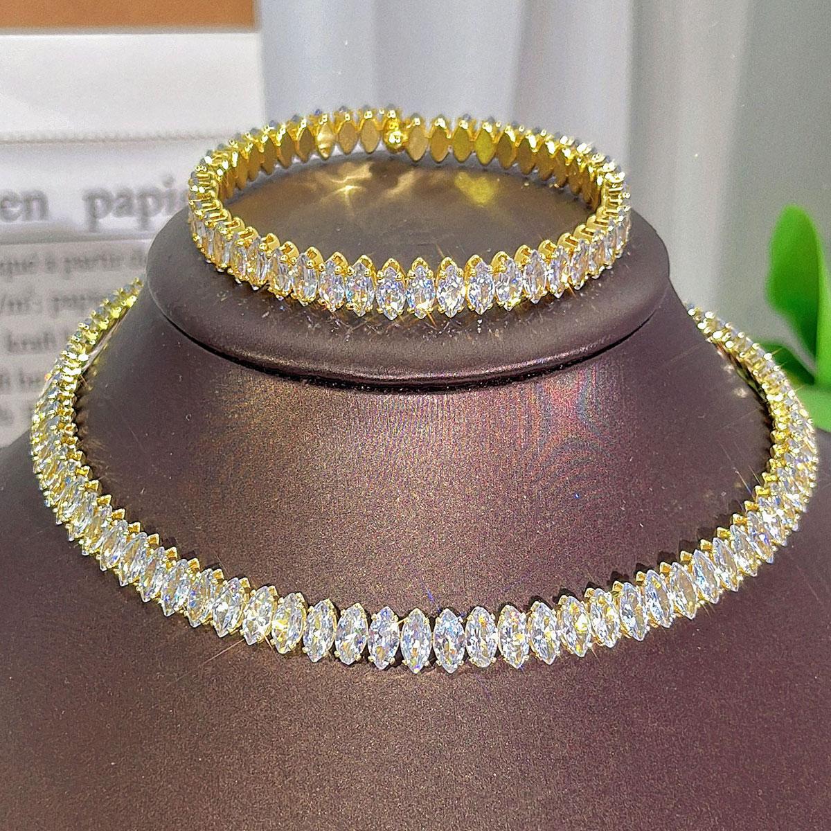 

CMM 2PS Light Luxury Propos Весільний набір ювелірних виробів Круглий AAA+ кубічний цирконій Сріблястий тенісний браслет Кольє Набори намиста золотий