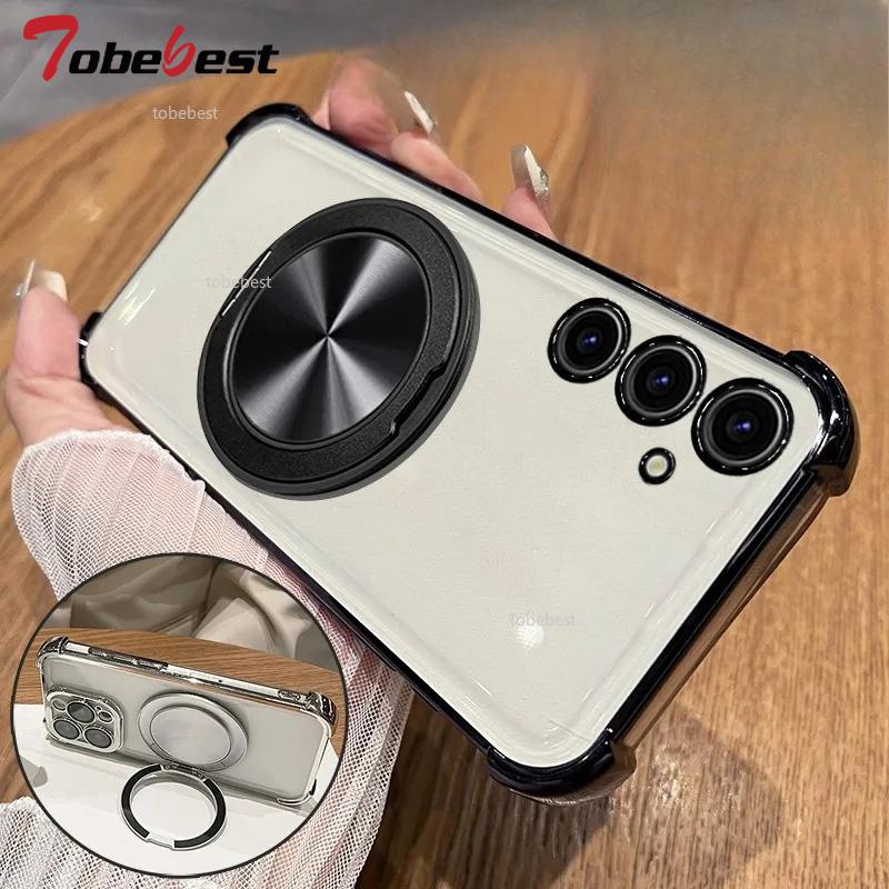 360 Degree Rotating Magnetic Bracket Shockproof Plating Case For Samsung Galaxy S25 Edge S24 S23 S22 S21 S20 FE Ultra Plus Cover