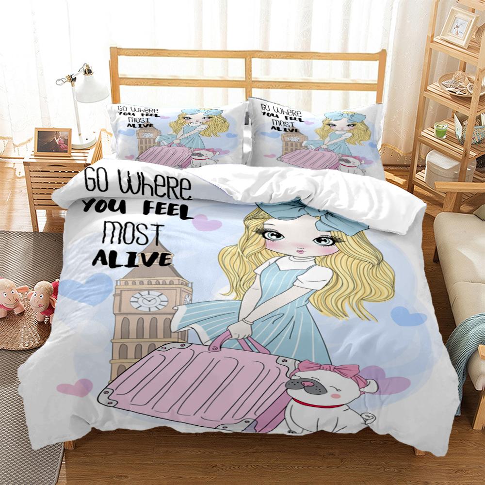 Cartoon Girl Art Print XXL Three Piece Bedding Set  Article Children Or Adults For Beds Quilt Covers Pillowcases Bedding Set