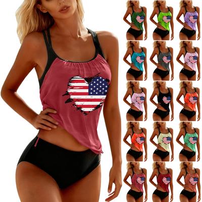 Women's Fashionable Two-Piece Sexy Bikini Beach Set With Flag Print Swimwear