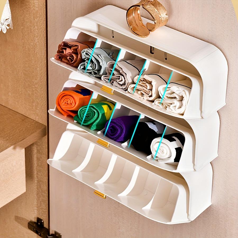 Lightweight White Wall-Mounted 1pc Drawer Organizer - Plastic Storage Box with Partitioned Sections and Golden Handles -for Home Wardrobe Organization