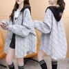 Plus Size Women Autumn Winter Plaid Hooded Sweatshirt Drawstring Long Sleeve Hoodie Oversize Casual Loose Coat Streetwear