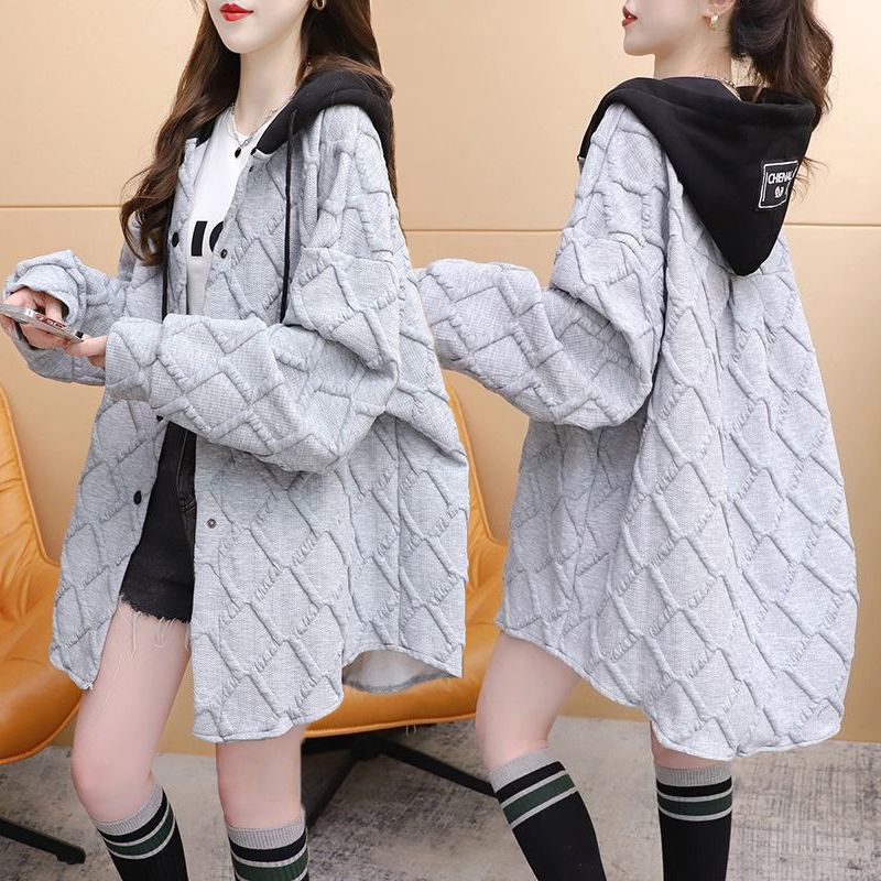 Plus Size Women Autumn Winter Plaid Hooded Sweatshirt Drawstring Long Sleeve Hoodie Oversize Casual Loose Coat Streetwear