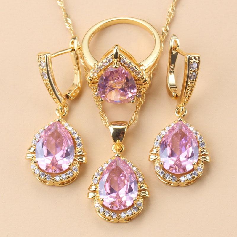 

Brazilian Gold Plated Chunky Jewelry Sets For Women Water Drop African Costume 12-Color Colorful Zircon Choker Necklace Set resizable