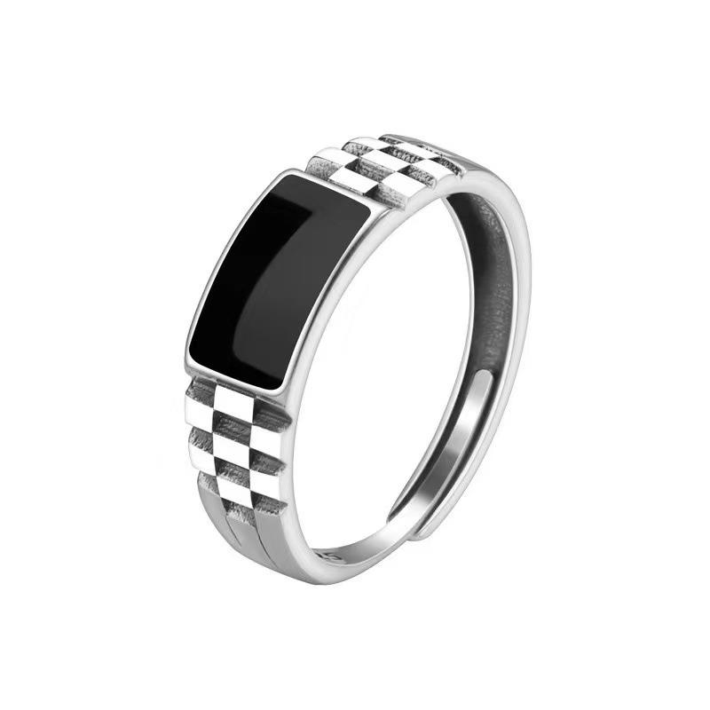 Men's Trendy Plaid Resin Single Ring: Retro, Versatile & High-End