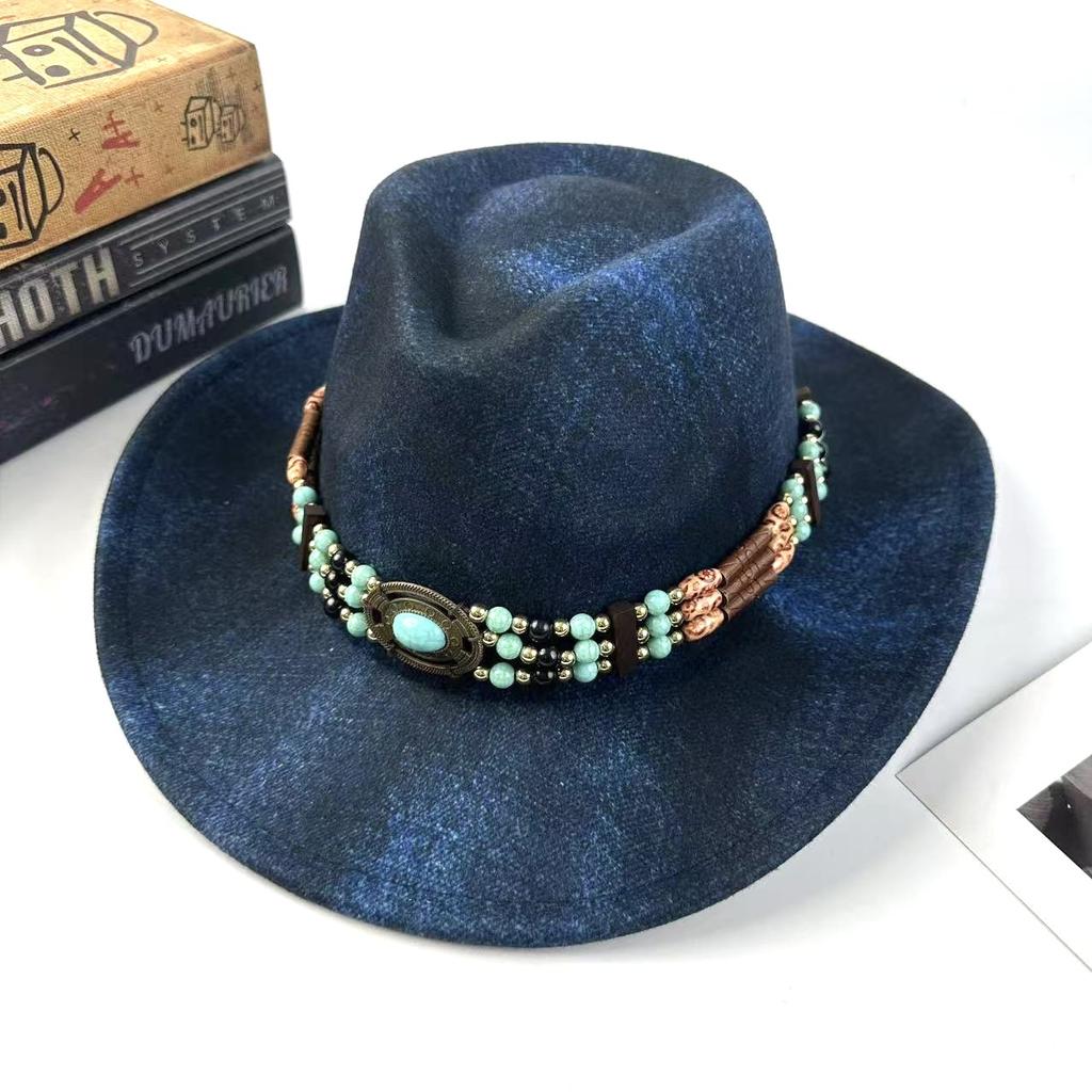 European And American Stylewestern Denim Hat Retro Felt Hat Tibetan Men'S And Women'S Hats Jazz Hat Adult Fashion Top Hat