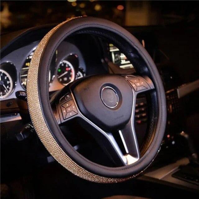 Car Steering Wheel Cover Daisy Flowers Anti Slip Sweat Absorbing Universal 38cm Diamond Crystal Woman Styling Car Interior