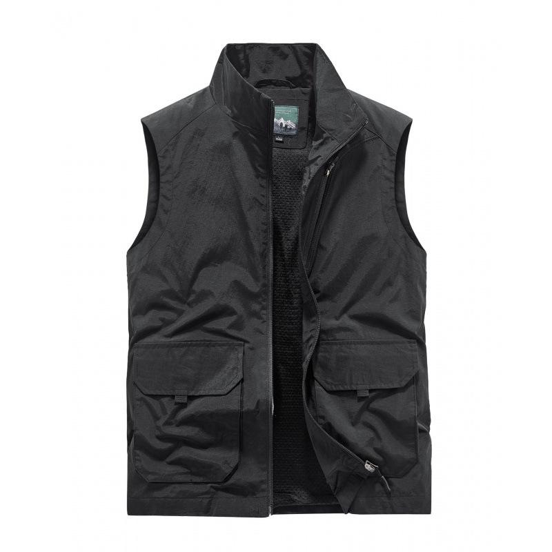 Men's Vest Casual Outdoor Vest Stand-up Collar Photography Vest Spring and Autumn Stand-up Collar Vest Men's Jacket