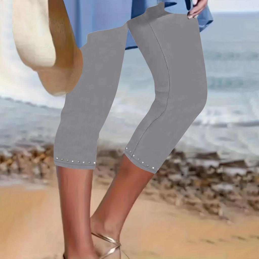 Women's Fashion Solid Color Elastic Waist High Waist Tie Diamond Slimming Bottom Pants