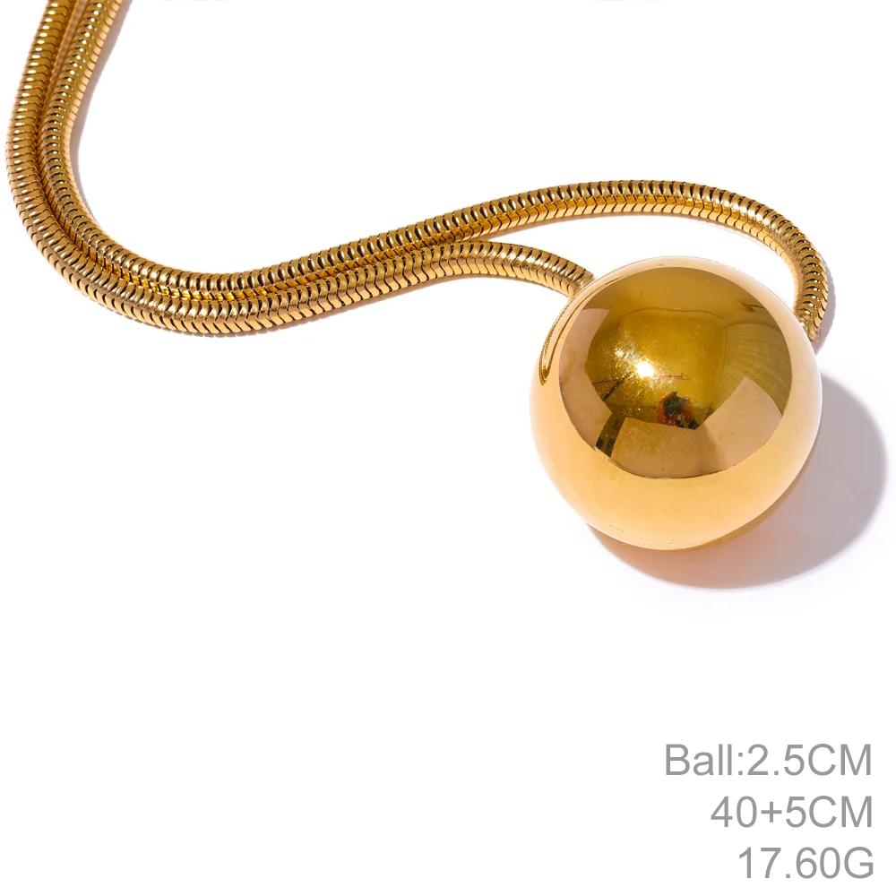 

Yhpup 25mm Stainless Steel Big Ball Smooth Bling Pendant Necklace Real Gold Plated Waterproof Fashion Trendy Textured Jewelry