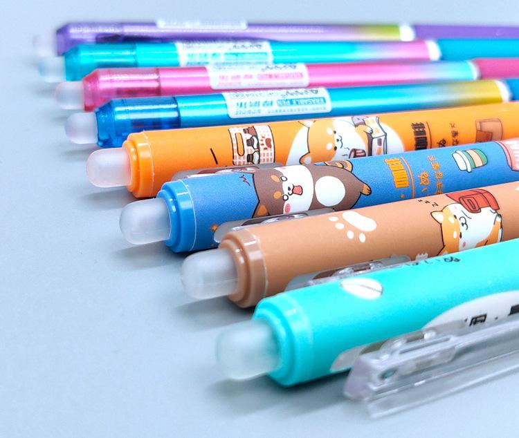 Thick Barrel Erasable Click Pen 0.5mm Bullet Tip, Blue/Black