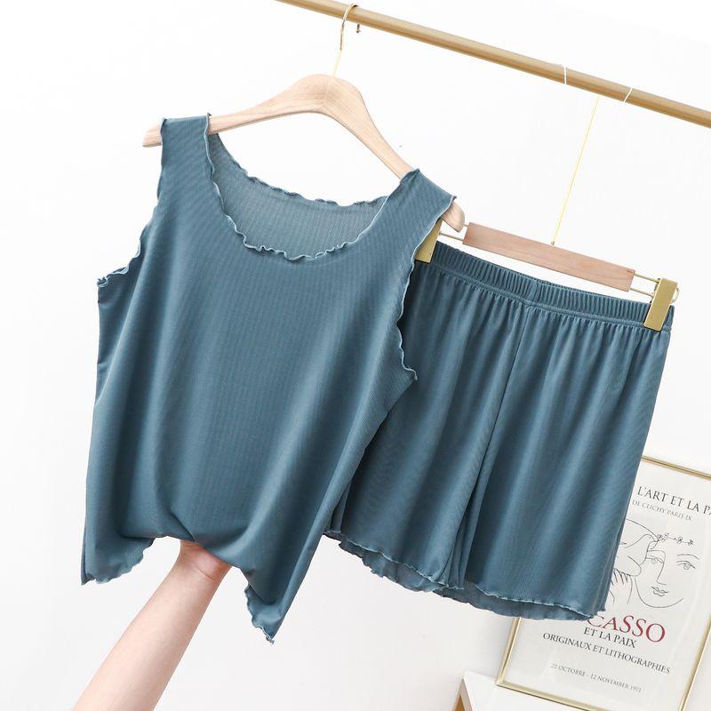 

Модальная майка женская летняя свободная большого размера домашняя без рукавов нижний топ деревянное ушко пижама шорты костюм Gray Blue XL (62.50 kg-70.00 kg recommended