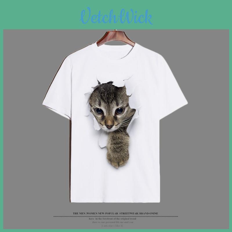 Lovely Cat Art T-shirt With Slim Fit And Easter Wood Egg Decoration