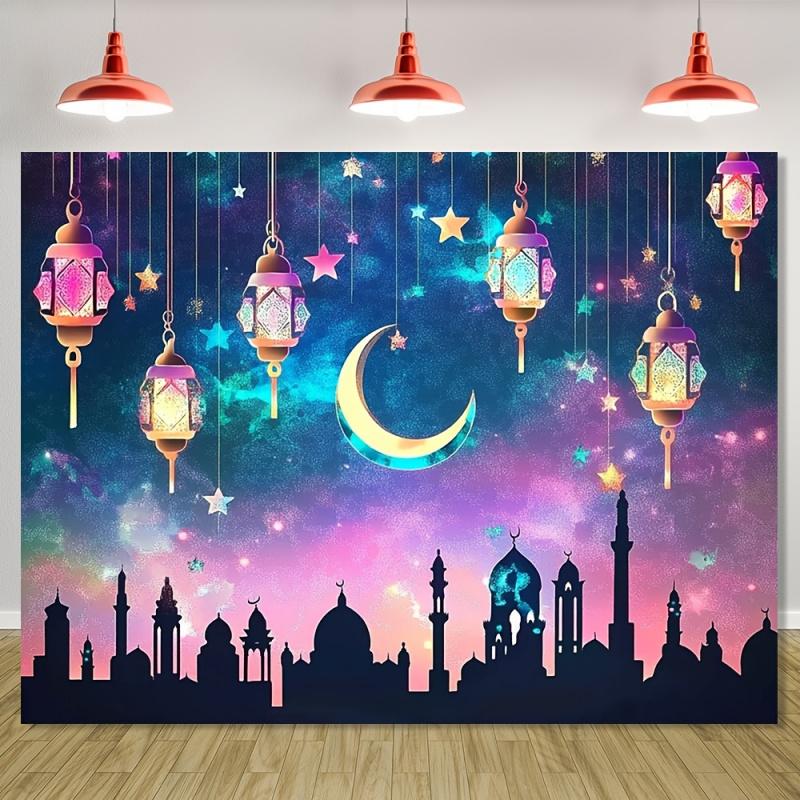 VIKAMA Cielo Stellato Sognante Luna Sfondo Ramadan Moschea Lanterna Festa Eid Parete Sfondo Foto