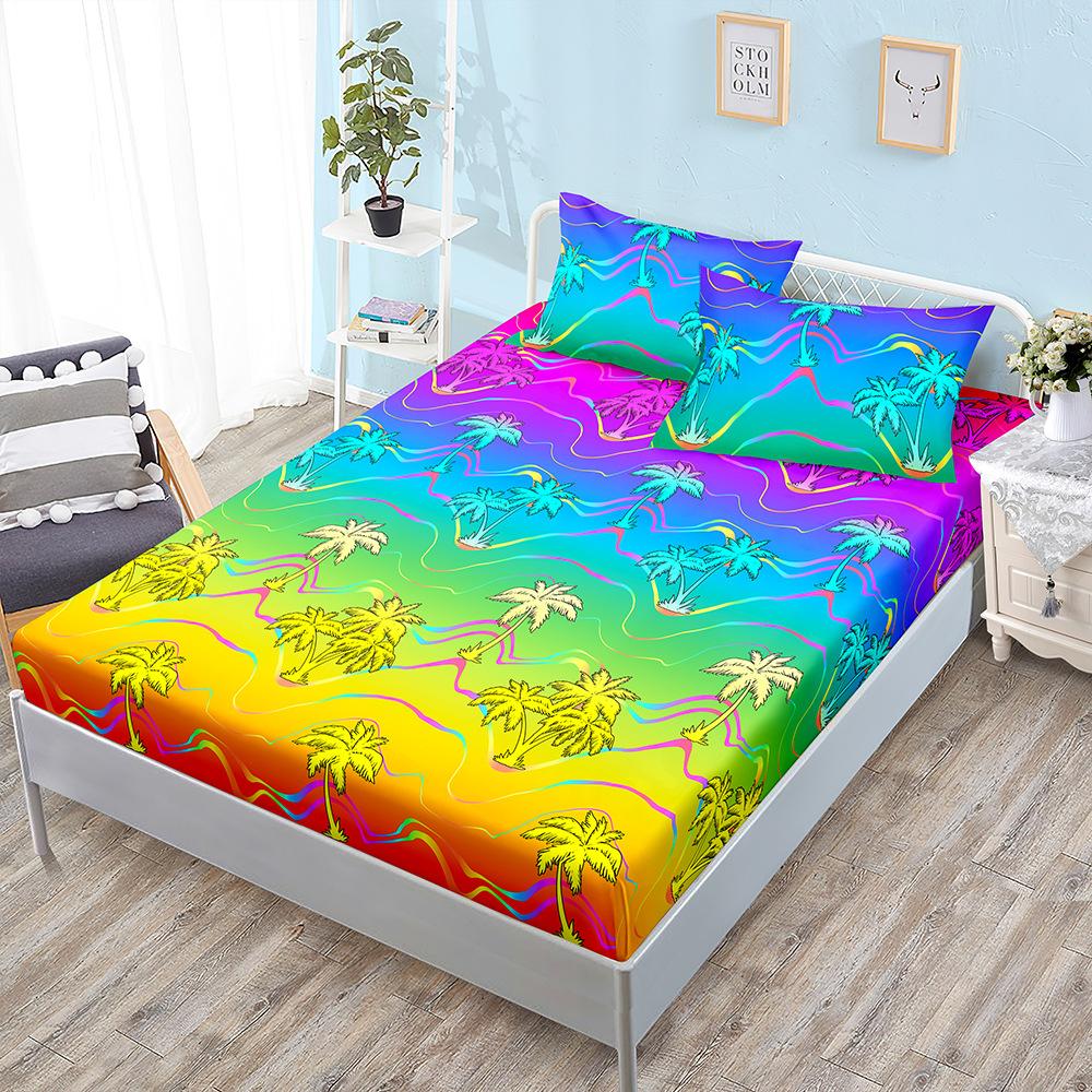 Sheet Three-Piece Bedspread Coconut Leaf Bedding Mattress Protective Cover