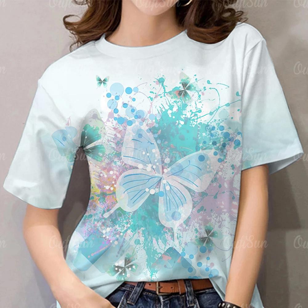 

Top Women Butterfly Printed Women s T-Shirt Oversized T-Shirt Popular Clothes Women Clothing Short Sleeve Tees Blouse Y2K S