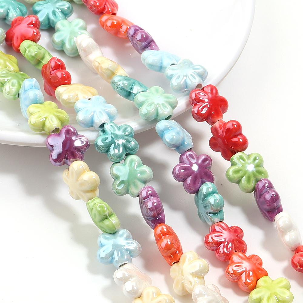 10pcs Cute Flower Ceramics Beads for Jewelry Making Colorful Flower Beads Loose Spacer Beads DIY Bracelet Necklace Accessories