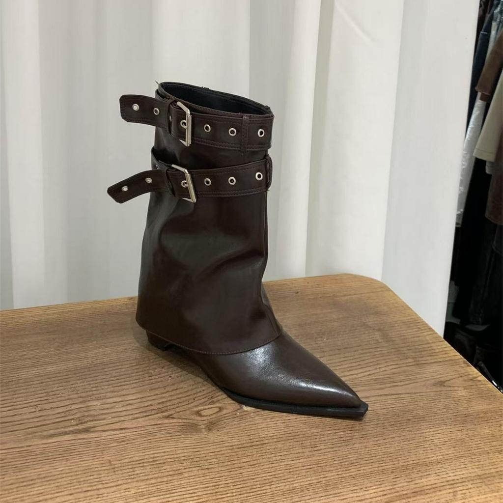 Blockabsatz Spitzhose Martin Stiefel Damenstiefel 2025 Frühling und Herbst Kaffee Merad Western Cowboy Skinny Stiefel