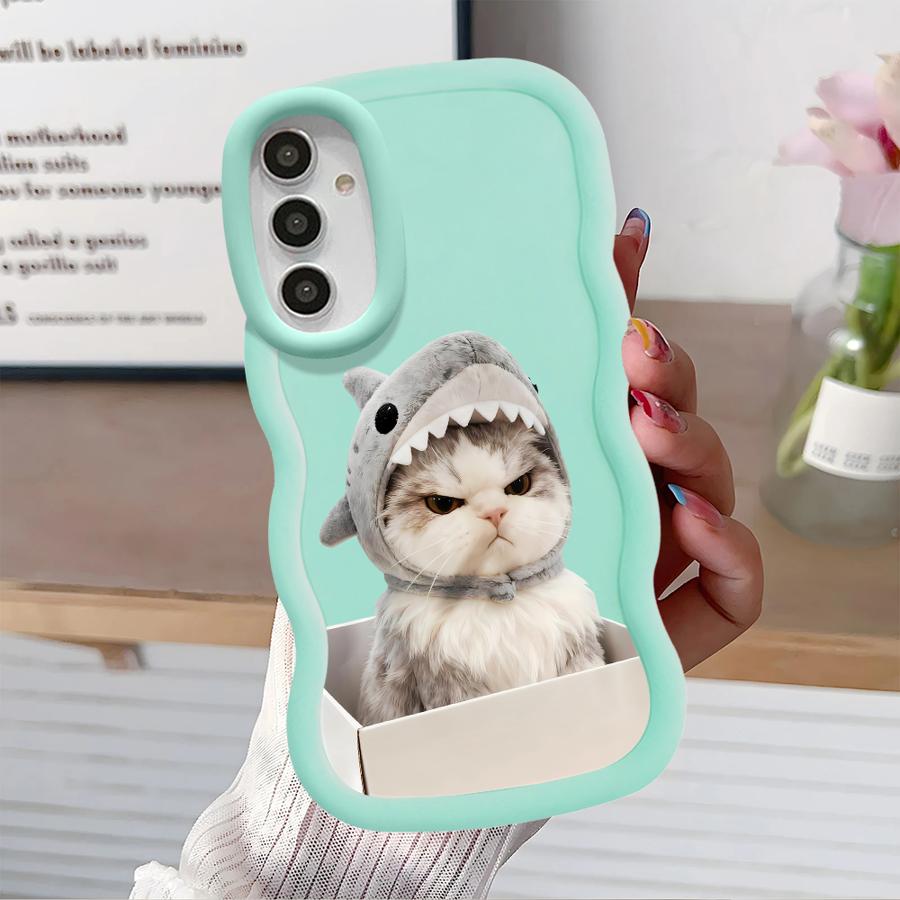 Case for Samsung Galaxy A11 A13 A16 A52 A14 A15 A21s A12 Soft Phone Cover A03 A04 A05 A23 A22 A33 A53 A06 Angry Cat Bow