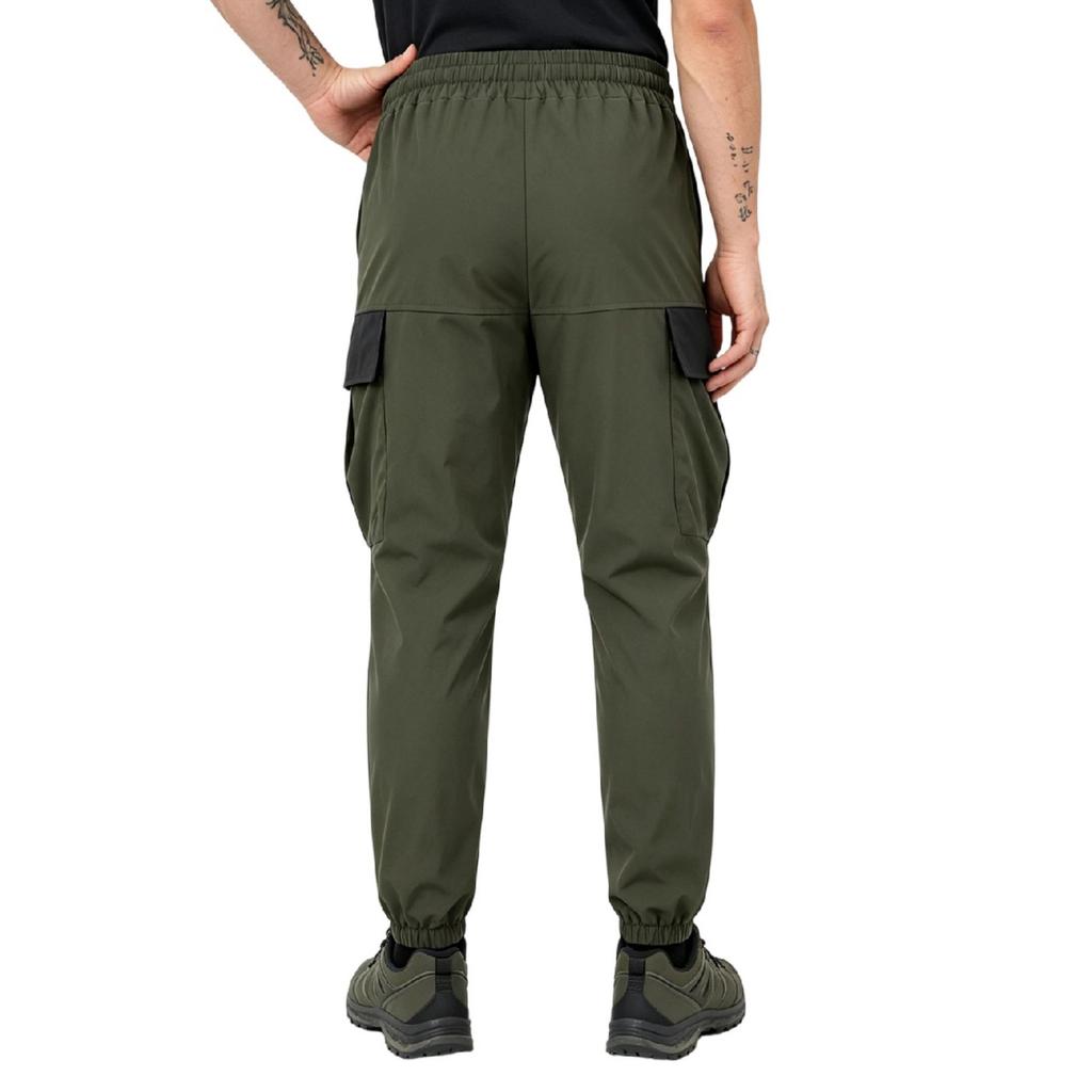 Men's Tapered Cargo Pants with Color Block Pockets and Elastic Waist, Outdoor Casual Work Pants