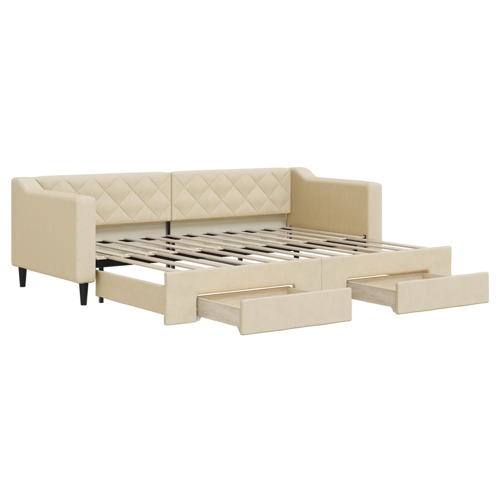 Vidaxl Sofa Rozsuwana Z Szufladami, Kremowa, 80X200 Cm, Tkanina