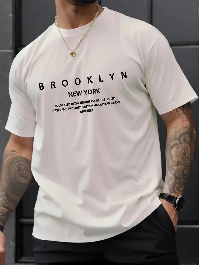 Summer Men's Pure Cotton Casual Loose Plus Size Brooklyn Print Sports Round Neck Short Sleeved Breathable Street T-shirt