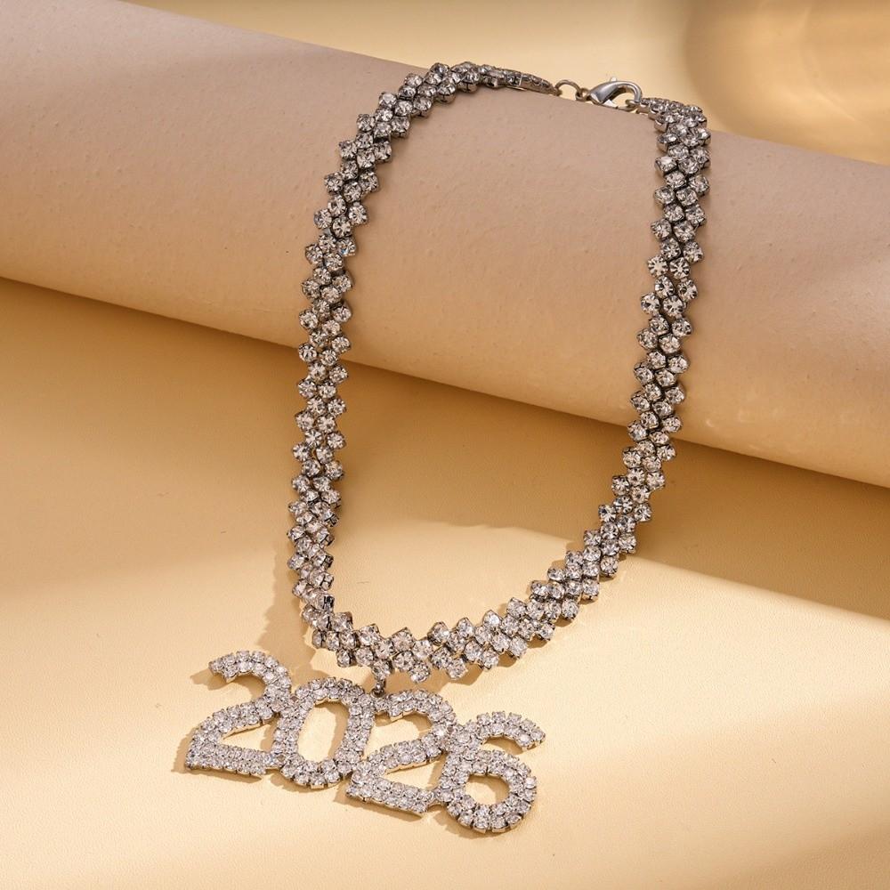 Rhinestone Happy New Year Earrings Aesthetic 2026 Necklace Trendy 2026 Jewelry Suit  Party