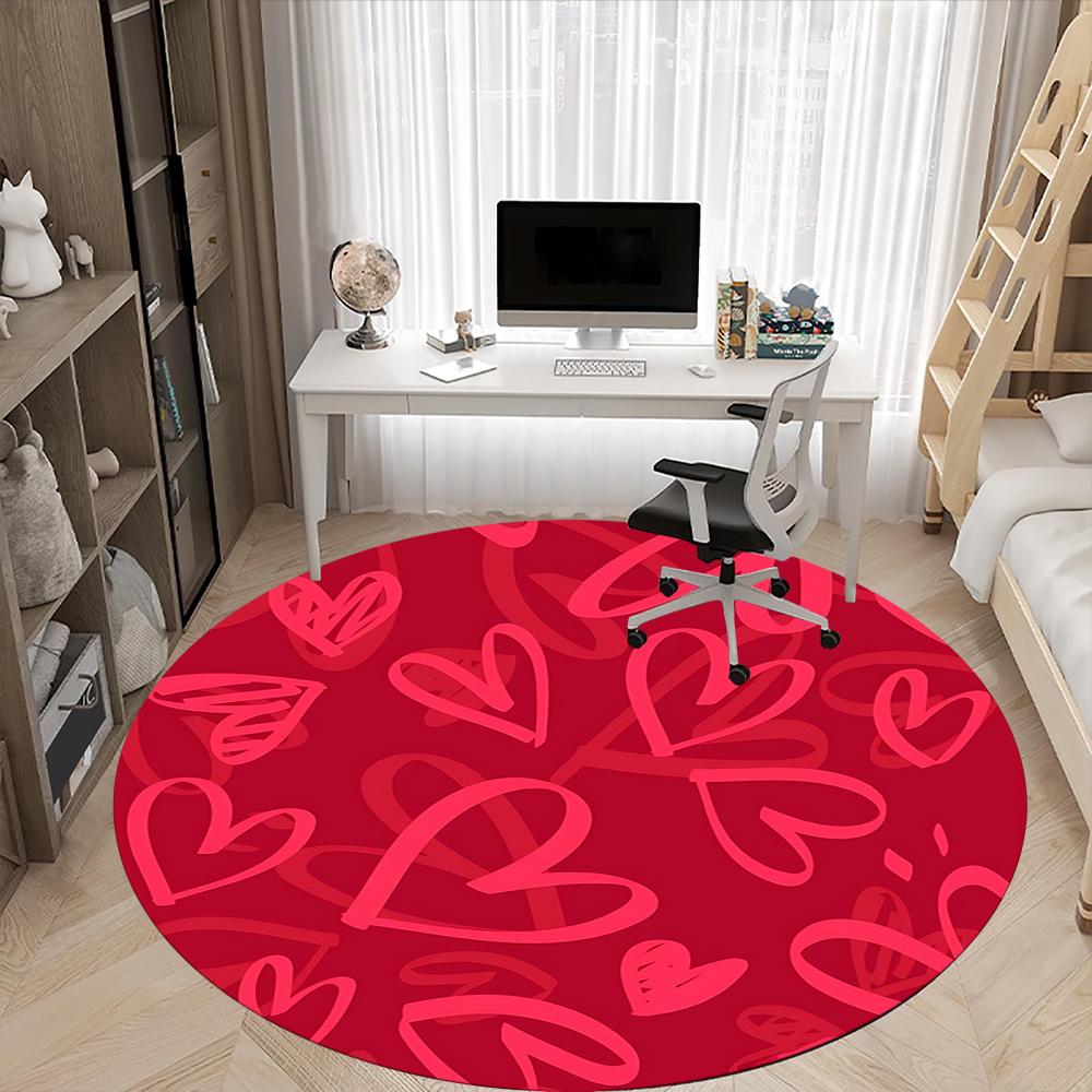 1pc Love Hearts Office Round Area Rug, Indoor Mat Suitable ForOffice, Under Office Chairs Bedroom Living Room Home Decor, Room Decot258