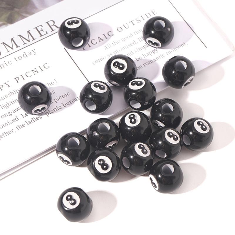 50pcs Acrylic Big Hole Round Spacer Ball Beads Billiards Black 8 Word Beads for Jewelry Making Diy Bracelet Accessories