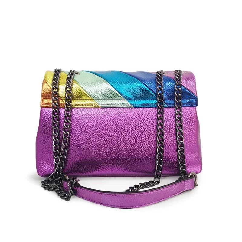 Colorful Patchwork Bag for Women  Eagle Bags  Patchwork Icon  Metal Logo On Front Flap  Articulated Bag